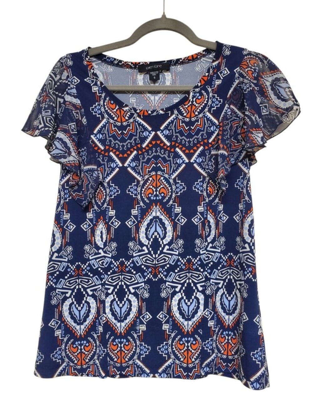 Karen Kane Women's Navy White Tribal Aztec Print Scoop Neck Liquid Knit Top S